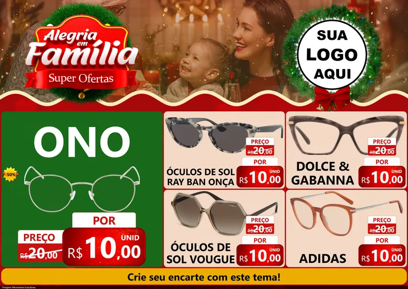 Modelo de Encarte para Encarte A4 Horizontal com o tema Alegria Em Família - Super Ofertas para Óticas
