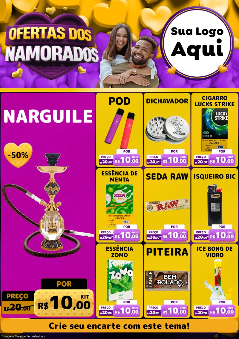 Modelo de Encarte para Encarte A4 Vertical com o tema Oferta Dos Namorados para Tabacaria