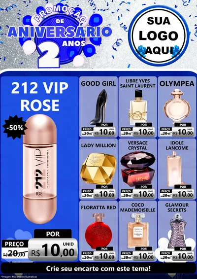 Modelo de Encarte para Encarte A4 Vertical com o tema Promoção de Aniversário - 2 Anos para Perfumes