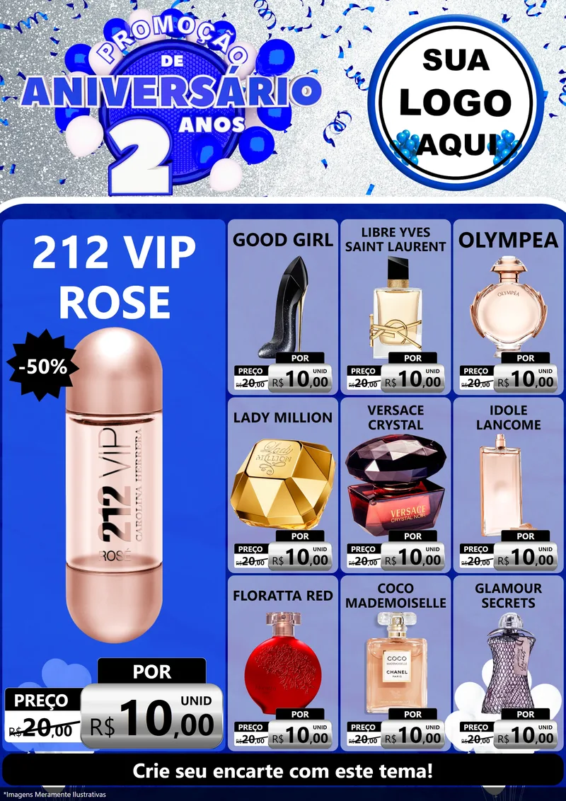 Modelo de Encarte para Encarte A4 Vertical com o tema Promoção de Aniversário - 2 Anos para Perfumes