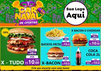 Modelo de Encarte para Encarte A4 Horizontal com o tema Carnaval de Ofertas para Hamburgueria