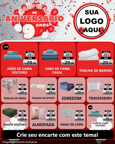 Modelo de Rede Social para Feed Instagram com o tema Promoção de Aniversário - 9 Anos para Cama, Mesa e Banho
