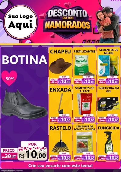 Modelo de Encarte para Encarte A4 Vertical com o tema Desconto Dia dos Namorados para Agropecuária
