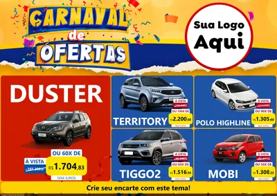 Modelo de Encarte para Encarte A4 Horizontal com o tema Carnaval de Ofertas para Concessionaria de Carros