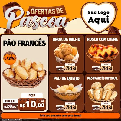 Modelo de Rede Social para Feed Facebook com o tema Ofertas de Páscoa para Padaria