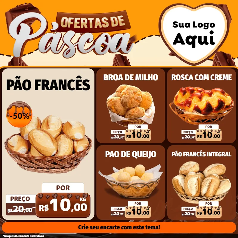 Modelo de Rede Social para Feed Facebook com o tema Ofertas de Páscoa para Padaria