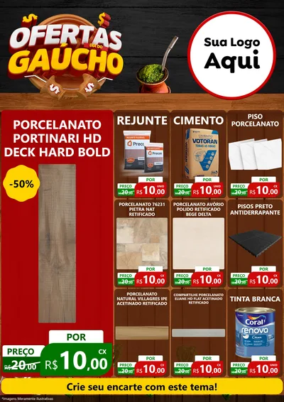 Modelo de Encarte para Encarte A4 Vertical com o tema Ofertas Dia do Gaúcho para Pisos e revestimentos