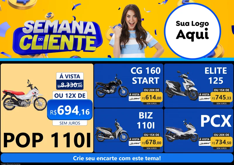 Modelo de Encarte para Encarte A4 Horizontal com o tema Semana do Cliente para Concessionaria de Motos