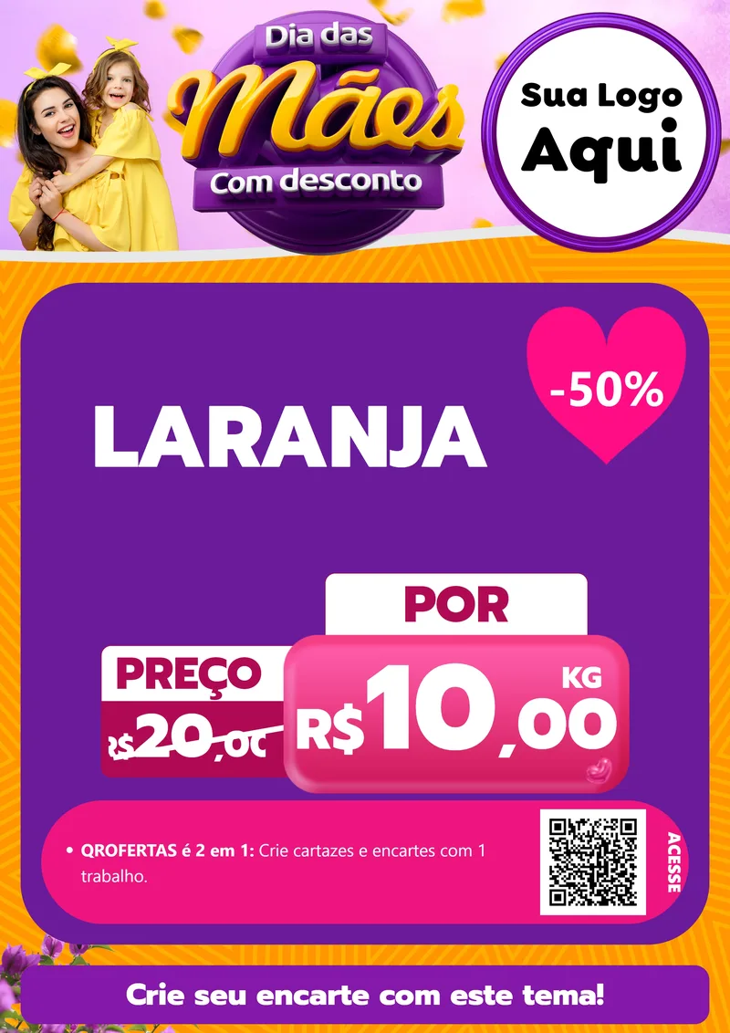 Modelo de Cartaz para Cartaz A4 Vertical com o tema Dia das Mães com Desconto para Hortifrúti