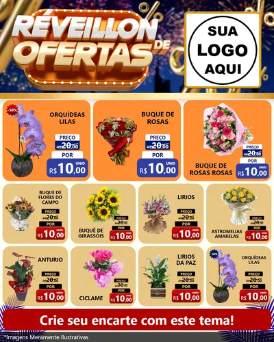 Modelo de Rede Social para Feed Instagram com o tema Réveillon de Ofertas para Floricultura e jardim