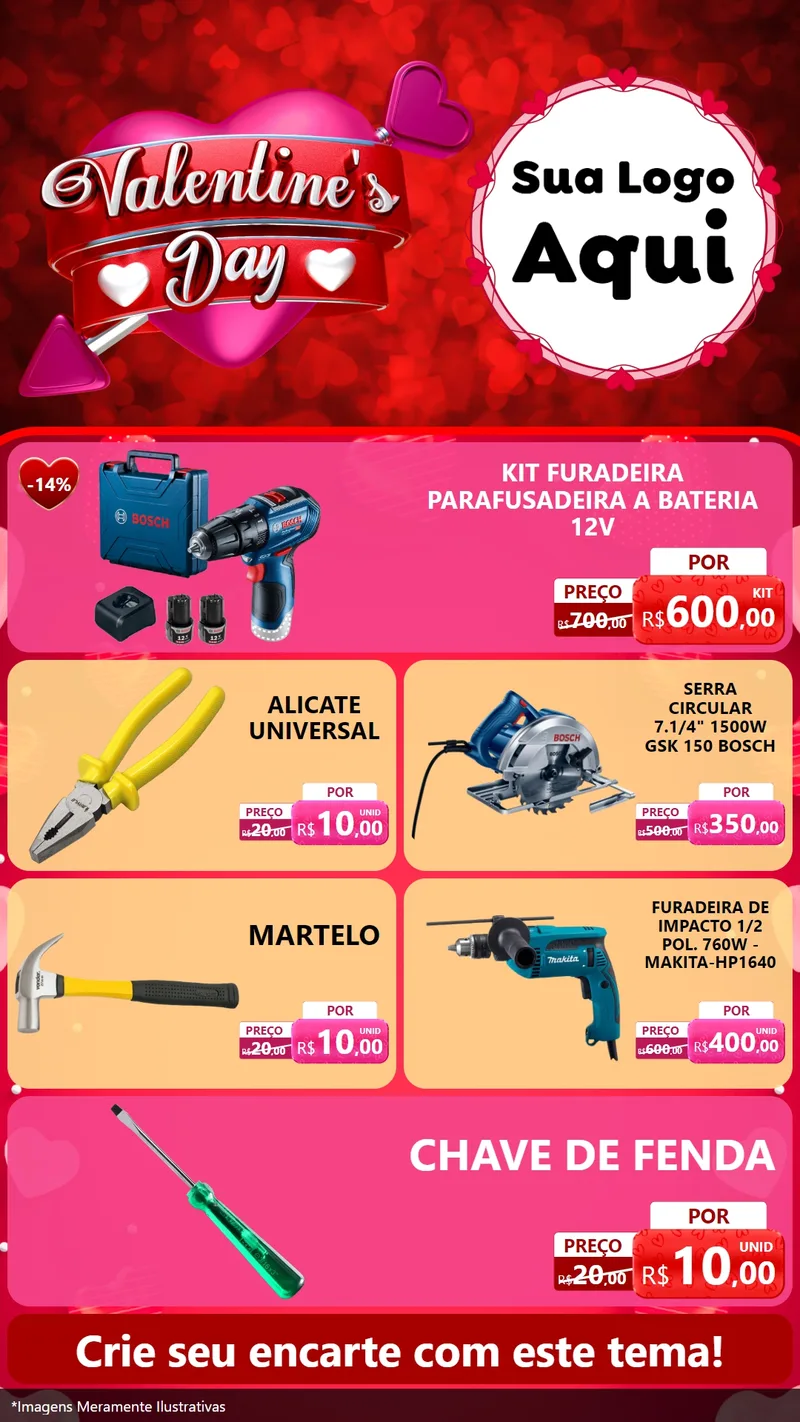 Modelo de TV para TV Vertical com o tema Valentine's Day para Maquinas e Ferramentas