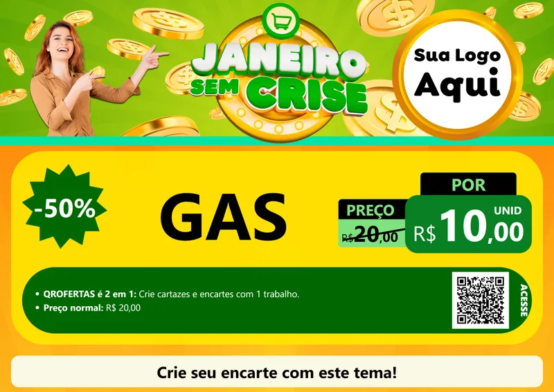 Modelo de Cartaz para Cartaz A4 Horizontal com o tema Janeiro Sem Crise para Água e gás