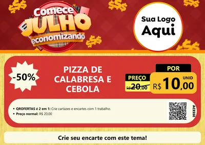 Modelo de Cartaz para Cartaz A4 Horizontal com o tema Comece Julho Economizando para Pizzaria