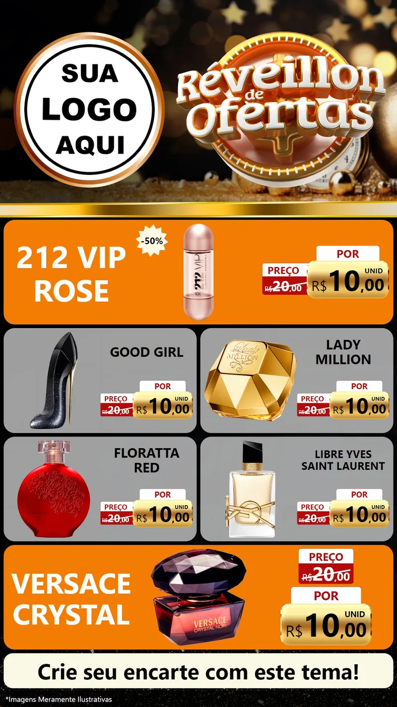 Modelo de TV para TV Vertical com o tema Réveillon de Ofertas para Perfumes