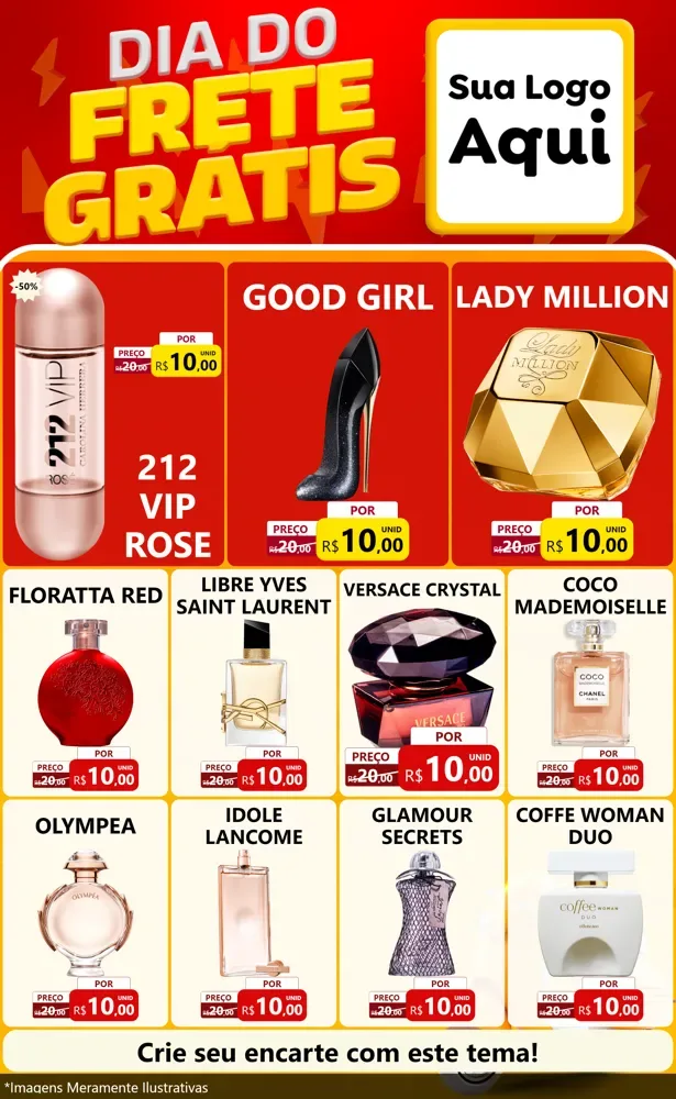 Modelo de Encarte para Encarte Grande com o tema Dia do Frete Grátis para Perfumes