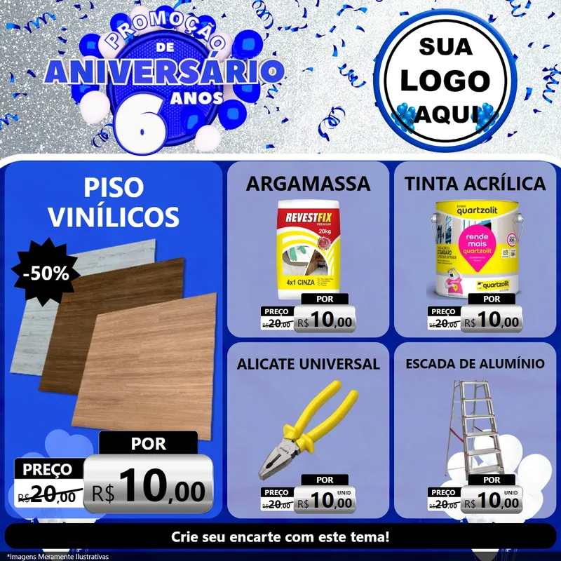 Modelo de Rede Social para Feed Facebook com o tema Promoção de Aniversário - 6 Anos para Material para Construção