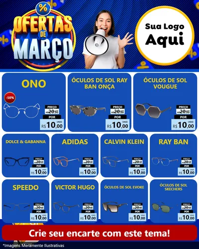 Modelo de Rede Social para Feed Instagram com o tema Ofertas de Março para Óticas