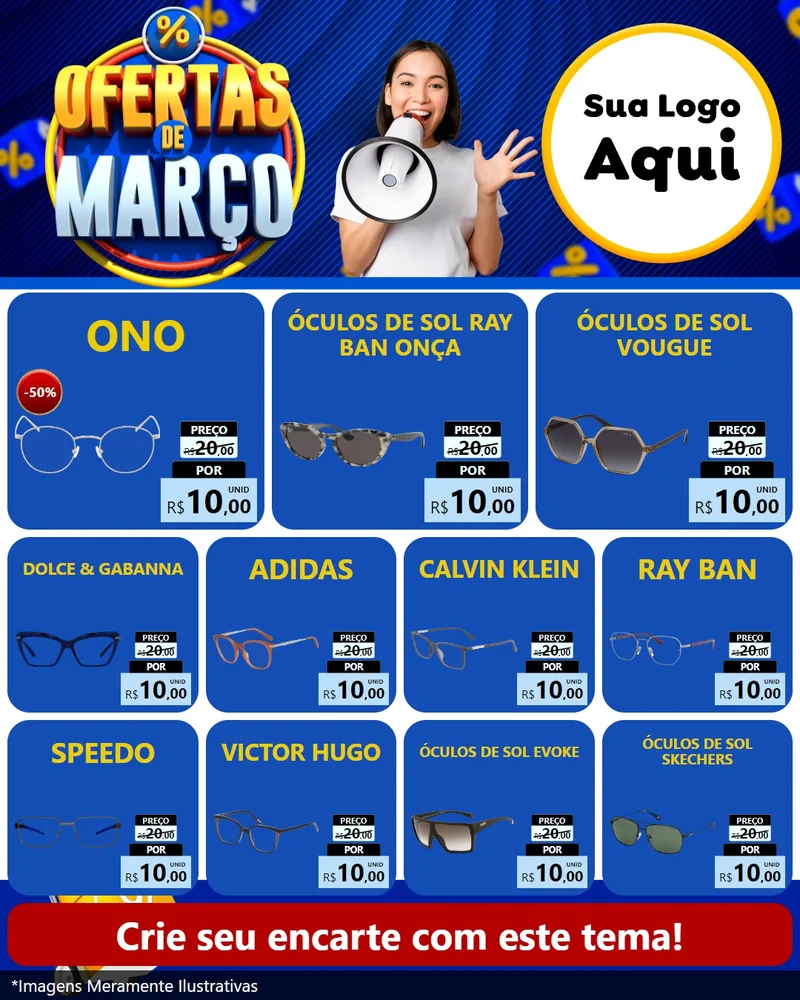 Modelo de Rede Social para Feed Instagram com o tema Ofertas de Março para Óticas