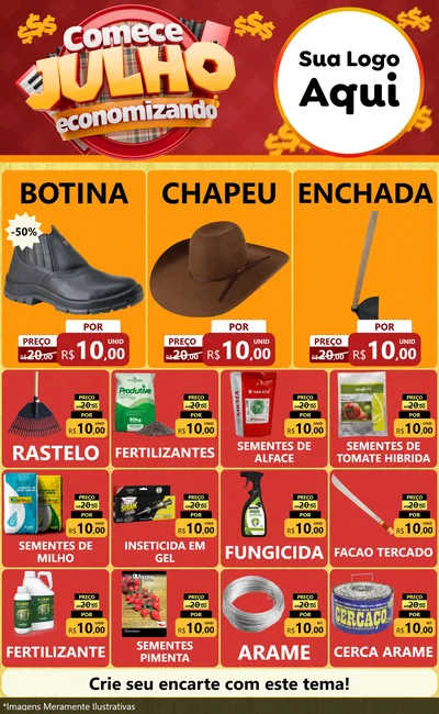 Modelo de Encarte para Encarte Grande com o tema Comece Julho Economizando para Agropecuária