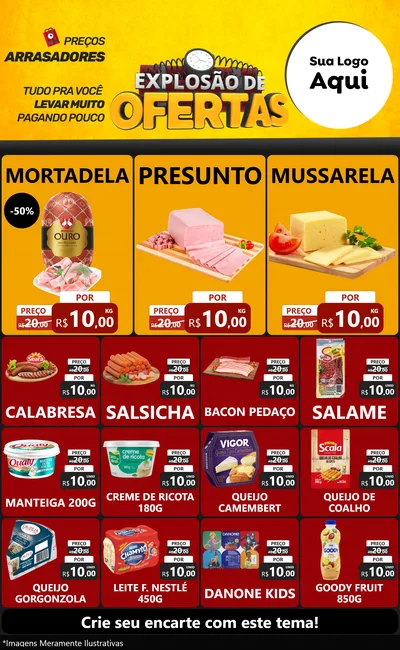 Modelo de Encarte para Encarte Grande com o tema Explosão de Ofertas para Frios e Laticínios