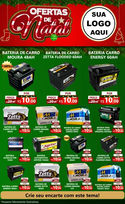 Modelo de Encarte para Encarte Grande com o tema Ofertas de Natal para Baterias Elétricas