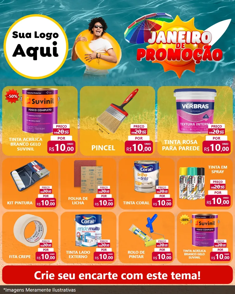 Modelo de Rede Social para Feed Instagram com o tema Janeiro de Promoção para Tintas e Ferramentas