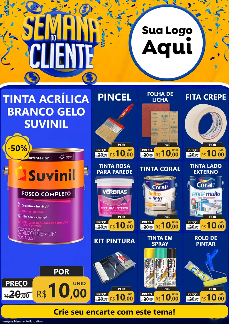 Modelo de Encarte para Encarte A4 Vertical com o tema Semana do Cliente para Tintas e Ferramentas