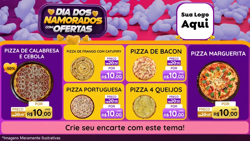 Modelo de TV para TV Horizontal com o tema Dia Dos Namorados Com Ofertas para Pizzaria