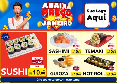 Modelo de Encarte para Encarte A4 Horizontal com o tema Abaixa Preço em Janeiro para Comida japonesa