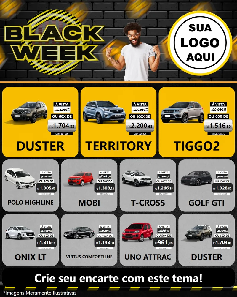 Modelo de Rede Social para Feed Instagram com o tema Black Week para Concessionaria de Carros