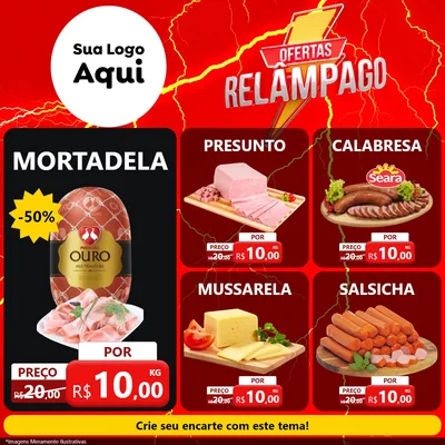 Modelo de Rede Social para Feed Facebook com o tema Ofertas Relâmpago para Frios e Laticínios