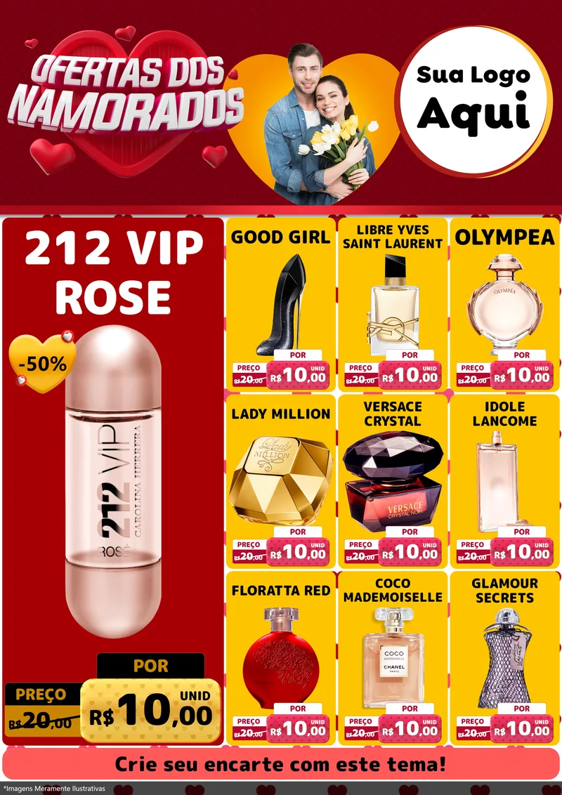 Modelo de Encarte para Encarte A4 Vertical com o tema Ofertas Dos Namorados para Perfumes