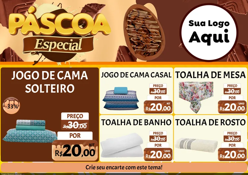 Modelo de Encarte para Encarte A4 Horizontal com o tema Páscoa Especial para Cama, Mesa e Banho
