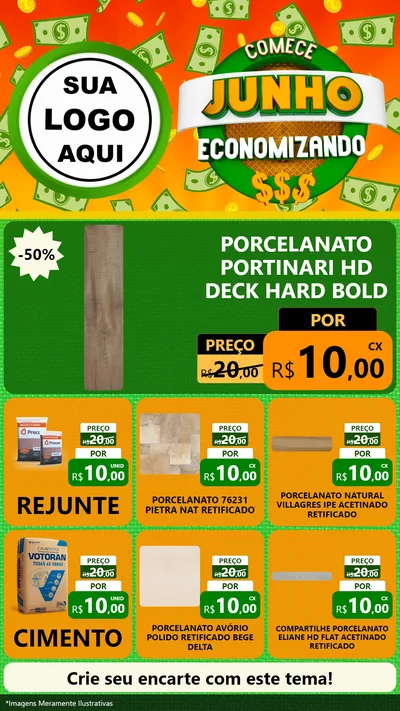 Modelo de Rede Social para Stories com o tema Comece Junho Economizando para Pisos e revestimentos