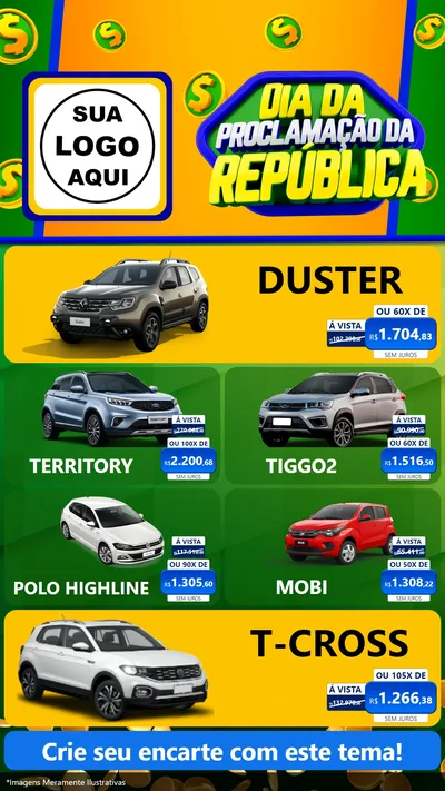 Modelo de TV para TV Vertical com o tema Dia Da Proclamação da República para Concessionaria de Carros