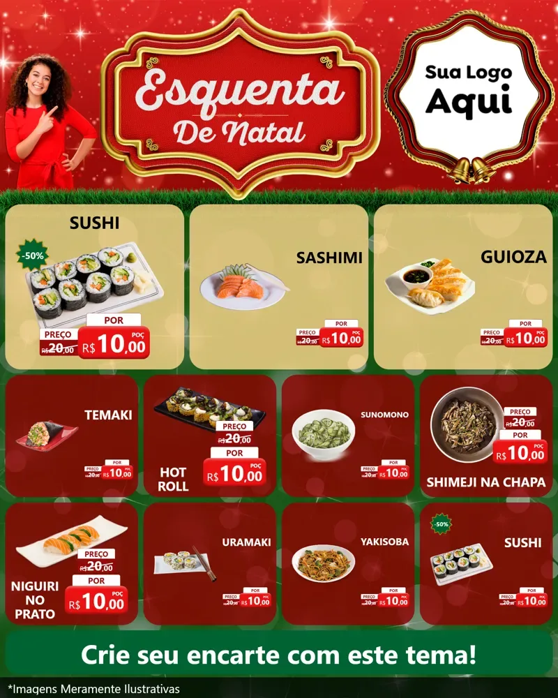 Modelo de Rede Social para Feed Instagram com o tema Esquenta de Natal para Comida japonesa