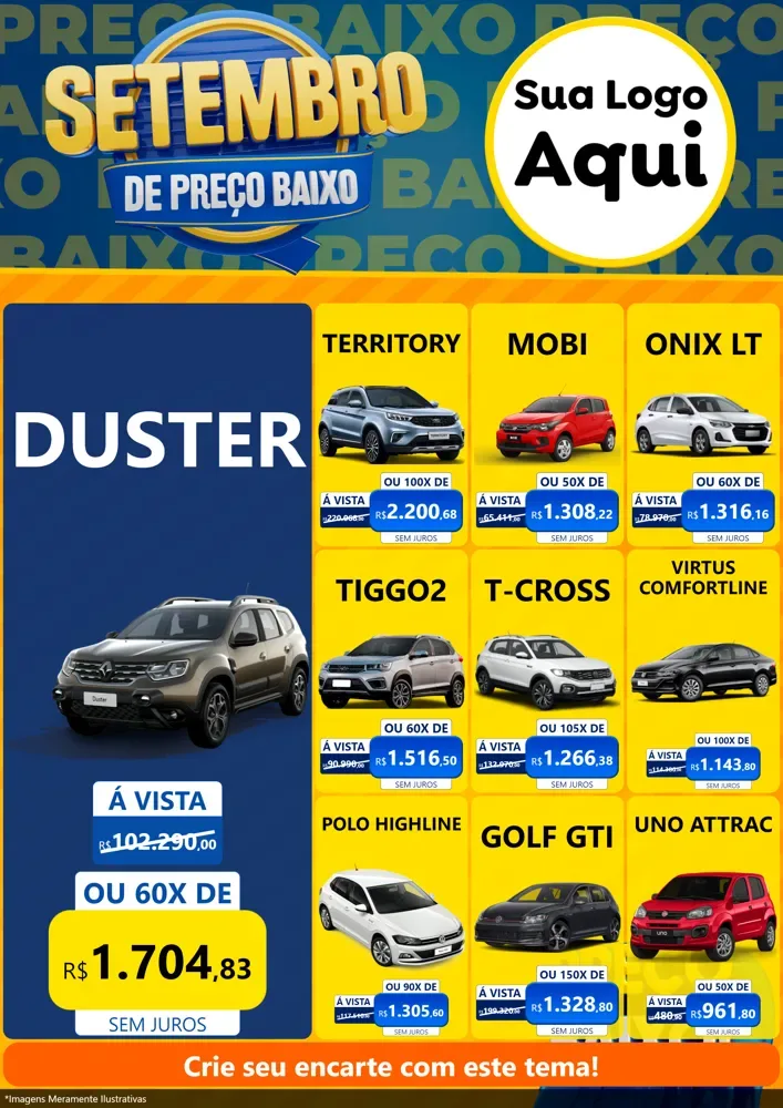 Modelo de Encarte para Encarte A4 Vertical com o tema Setembro De Preço Baixo para Concessionaria de Carros