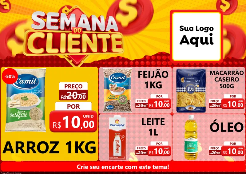 Modelo de Encarte para Encarte A4 Horizontal com o tema Semana do Cliente para Supermercado