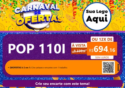 Modelo de Cartaz para Cartaz A4 Horizontal com o tema Carnaval de Ofertas para Concessionaria de Motos