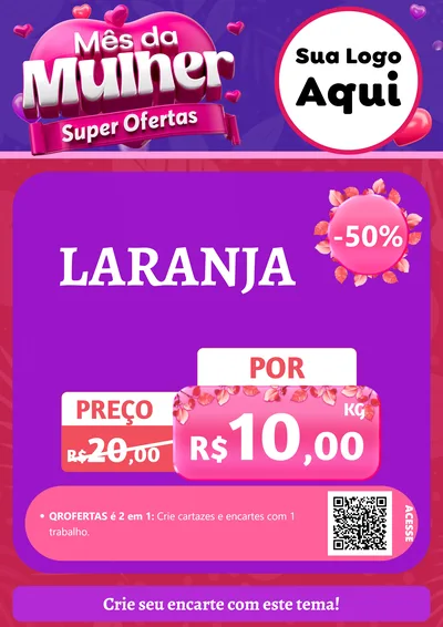 Modelo de Cartaz para Cartaz A4 Vertical com o tema Mês da Mulher - Super Ofertas para Hortifrúti