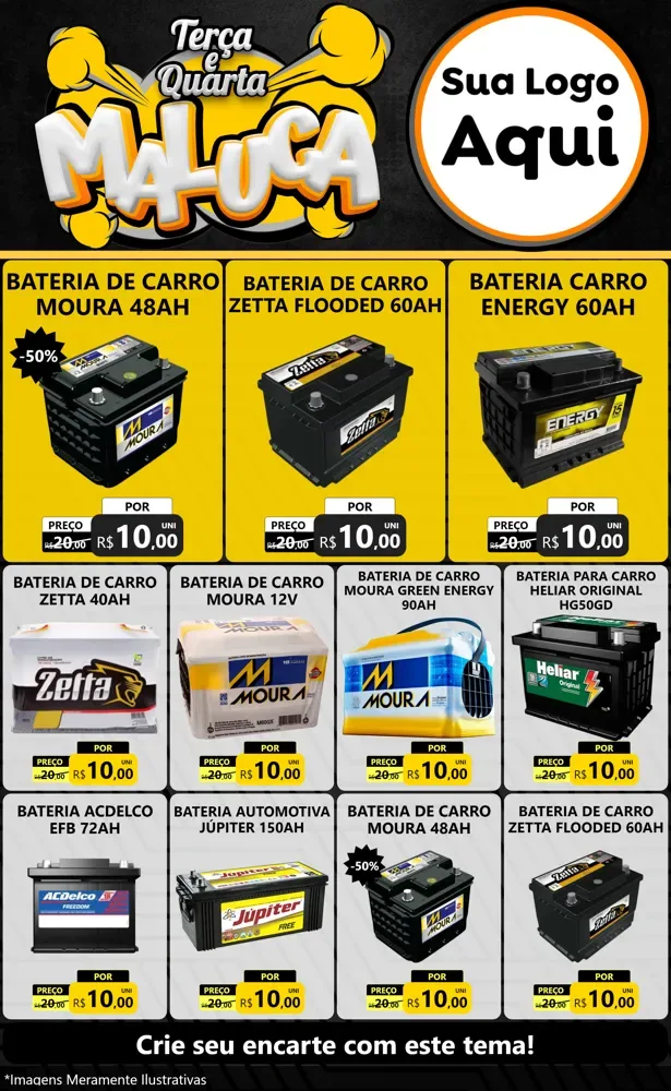 Modelo de Encarte para Encarte Grande com o tema Terça e Quarta Maluca para Baterias Elétricas