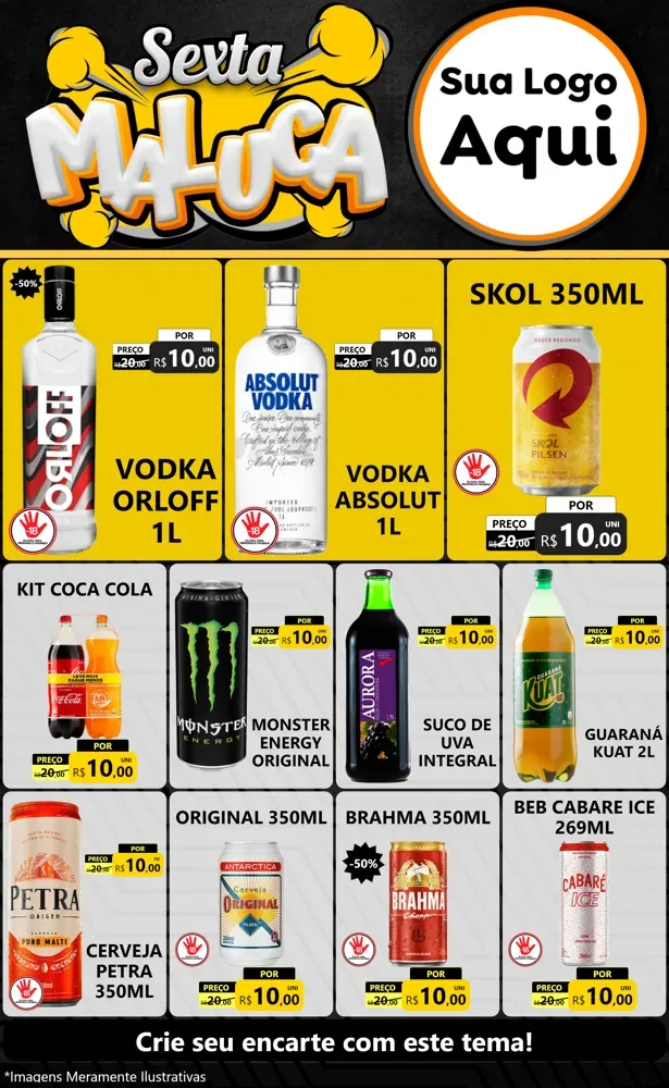 Modelo de Encarte para Encarte Grande com o tema Sexta Maluca para Distribuidora de bebidas