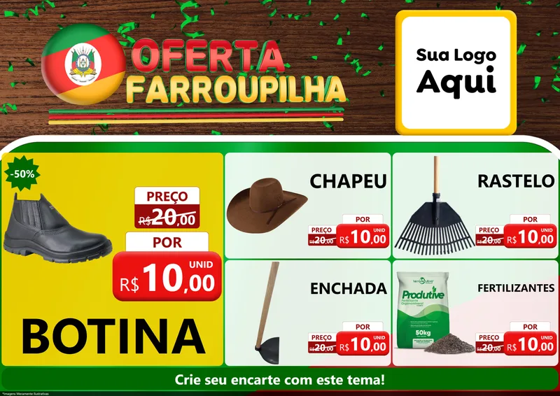 Modelo de Encarte para Encarte A4 Horizontal com o tema Oferta Farroupilha para Agropecuária