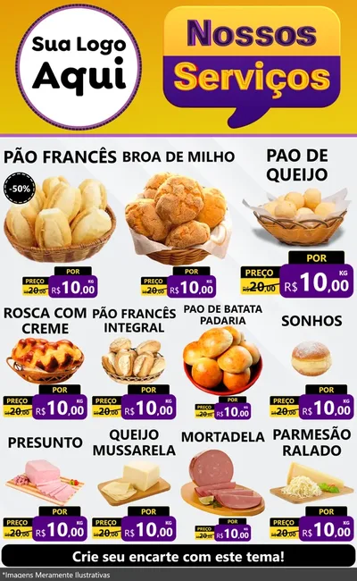 Modelo de Encarte para Encarte Grande com o tema Nossos Serviços para Padaria