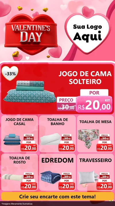 Modelo de Rede Social para Stories com o tema Valentine's Day para Cama, Mesa e Banho