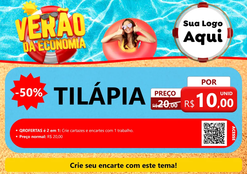 Modelo de Cartaz para Cartaz A4 Horizontal com o tema Verão da Economia para Peixaria