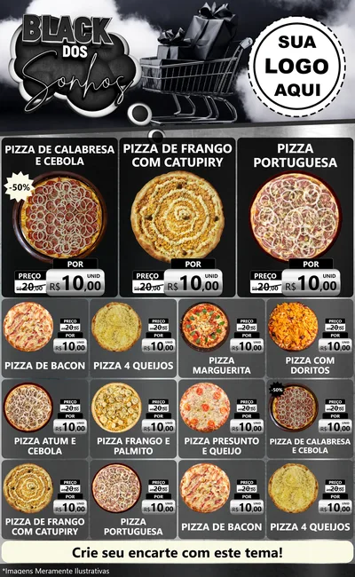 Modelo de Encarte para Encarte Grande com o tema Black dos Sonhos para Pizzaria