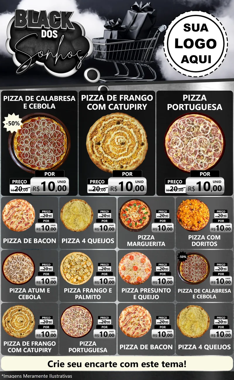 Modelo de Encarte para Encarte Grande com o tema Black dos Sonhos para Pizzaria