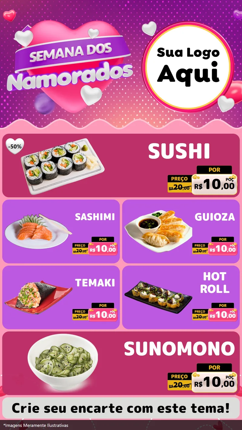 Modelo de TV para TV Vertical com o tema Semana dos Namorados para Comida japonesa
