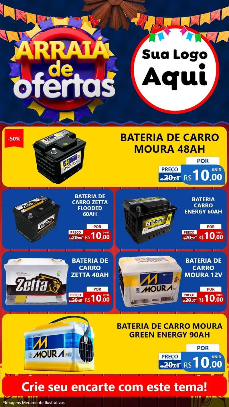 Modelo de TV para TV Vertical com o tema Arraiá de Ofertas para Baterias Elétricas